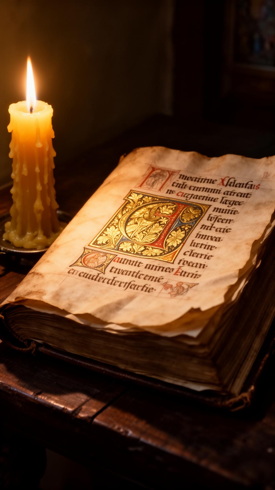 Illuminated manuscript by candlelight